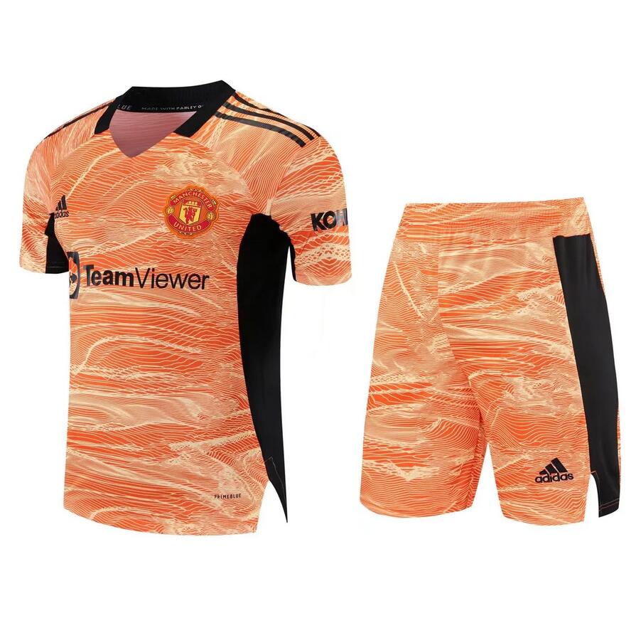 2021/22 Manchester United Orange Goalkeeper Soccer Kits Shirt with Shorts